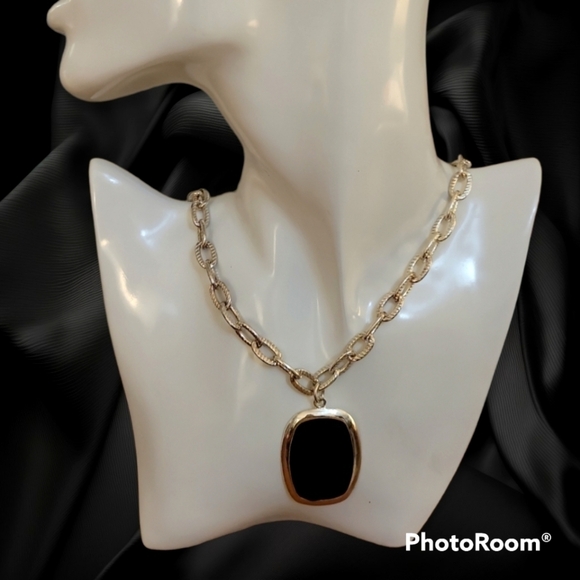 3/$30 Pave Link Black Enamel Pendant Chain Necklace - Picture 1 of 7